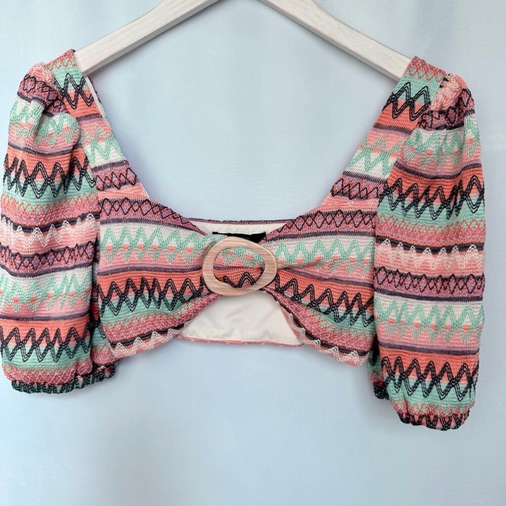 Forever 21 Pastel Zigzag Crop Top with Buckle, Women’s Medium